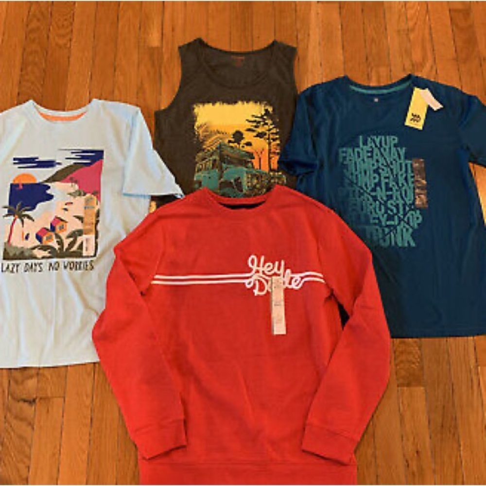 4 piece Cat & Jack Graphic T-Shirt Tank Top Sweatshirt Boys 12/14 Large